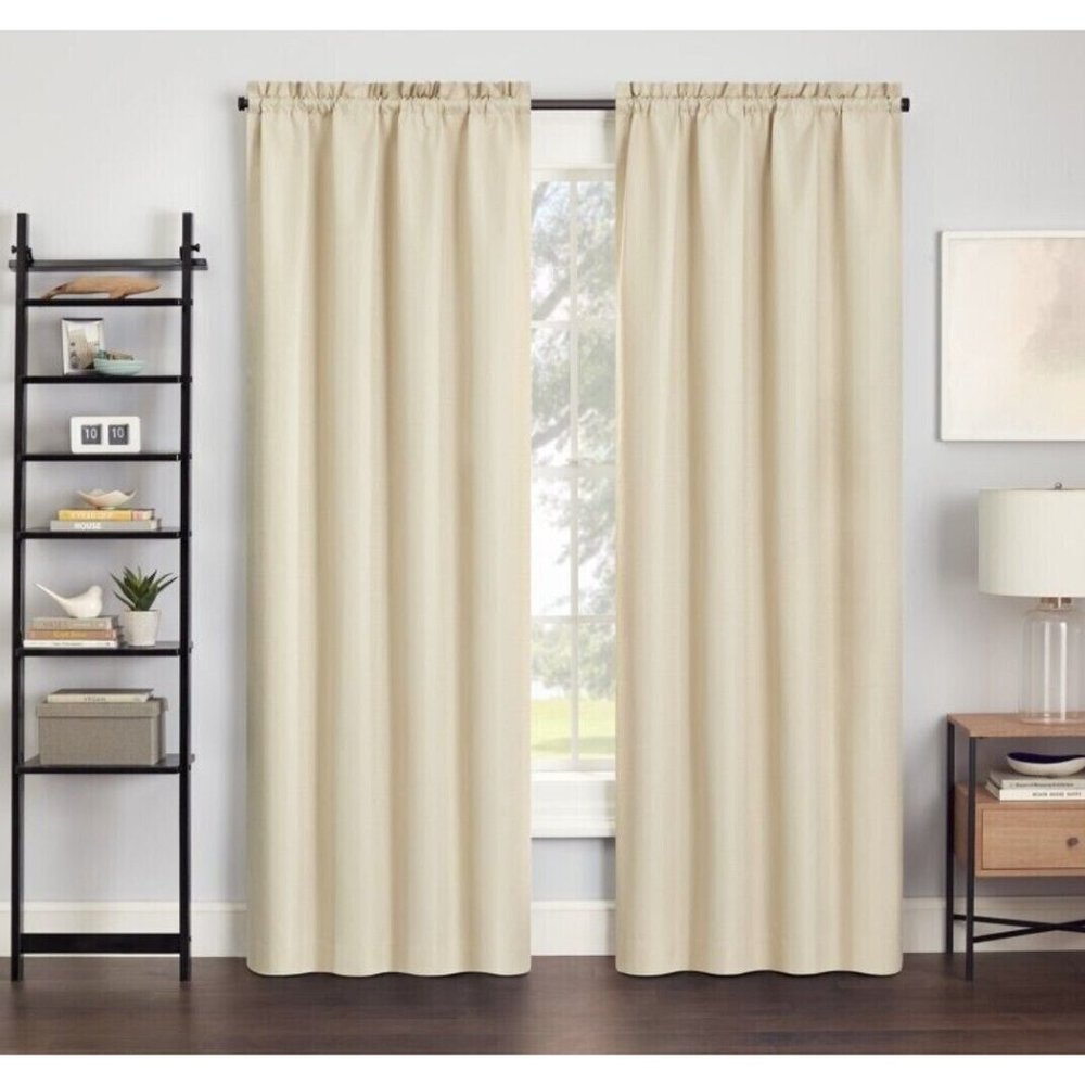 Eclipse Samara Blackout Rod Pocket Single Curtain Panel, Ivory, 42 x 95